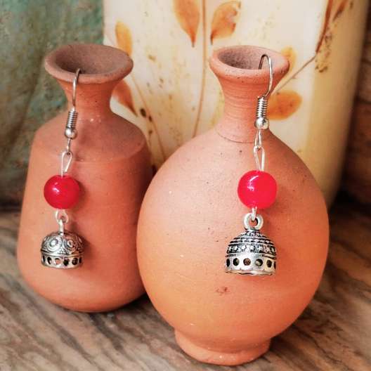 Red Bead Women Necklace with Chumka Earring